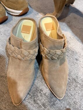 Dolce Vita Taupe Braided Suede Pointed Mules